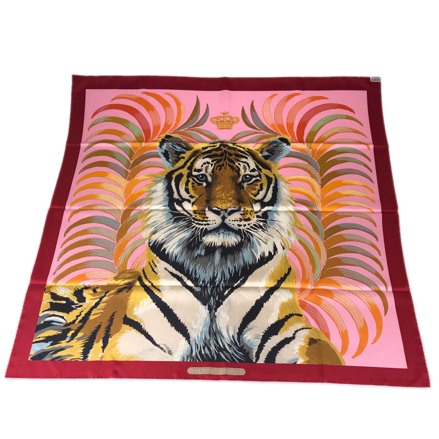 HERMES Carre Double Face 90 Champion Tiger Unisex Scarf