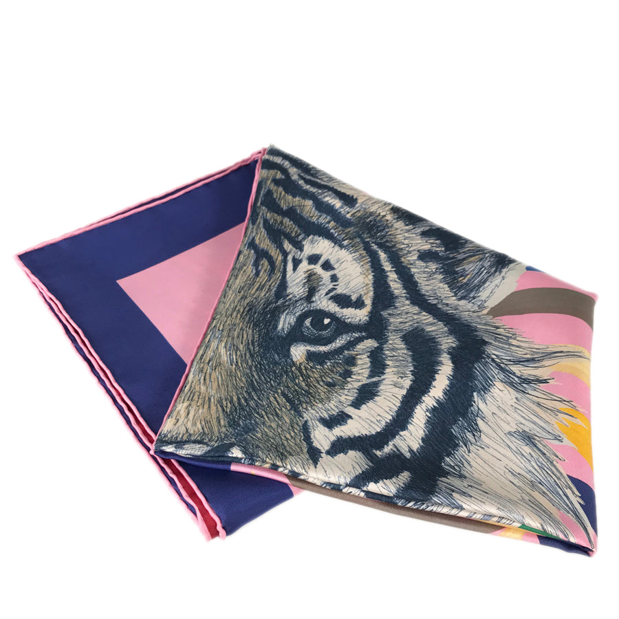 HERMES Carre Double Face 90 Champion Tiger Unisex Scarf