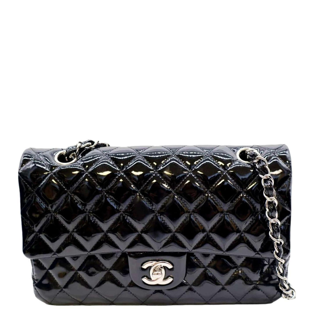 CHANEL Medium Flap Patent Leather Shoulder Bag Black