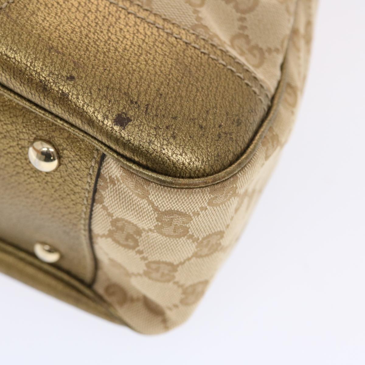 GUCCI GG Canvas Princy Line Tote Bag Leather Gold Tone 163805  tb793