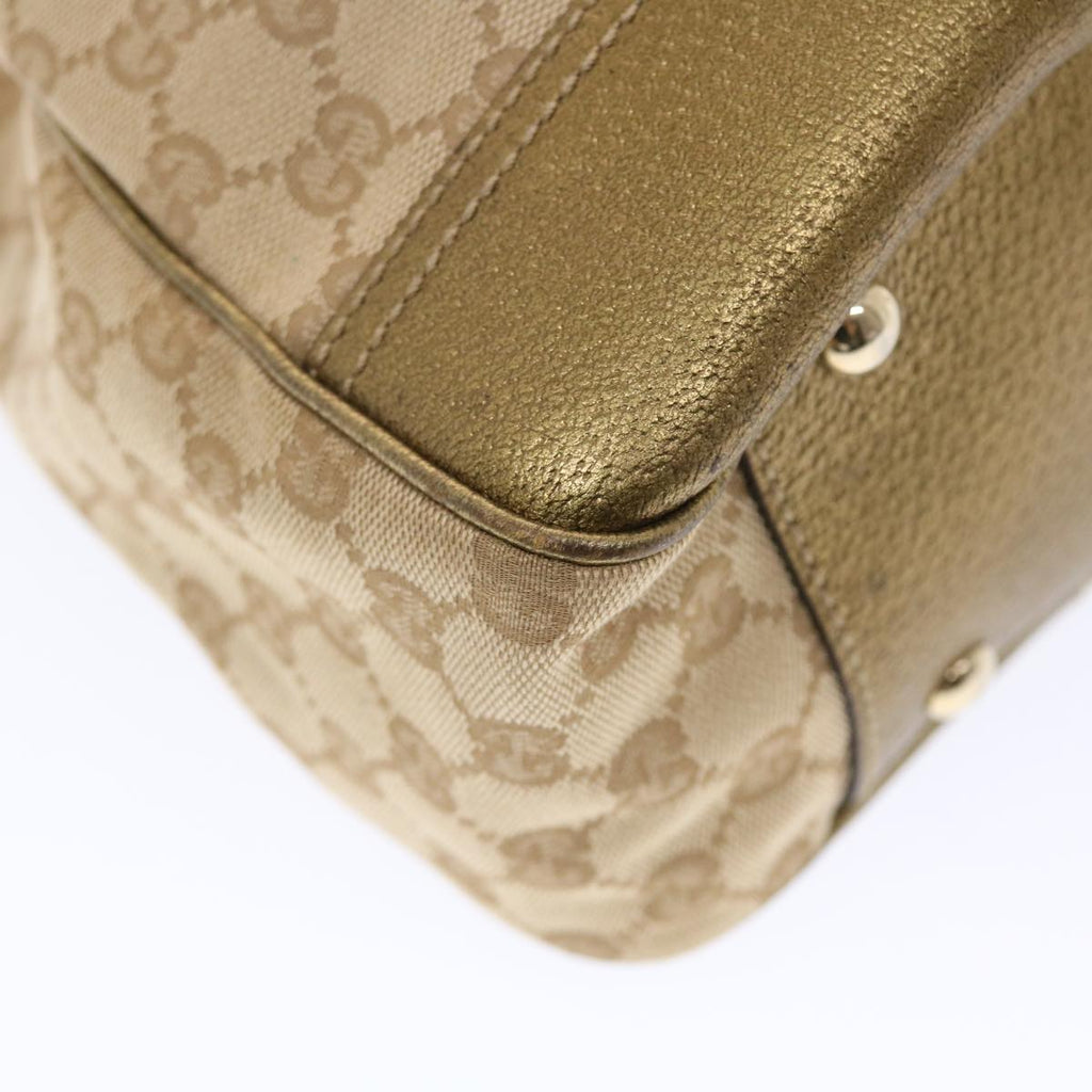 GUCCI GG Canvas Princy Line Tote Bag Leather Gold Tone 163805  tb793