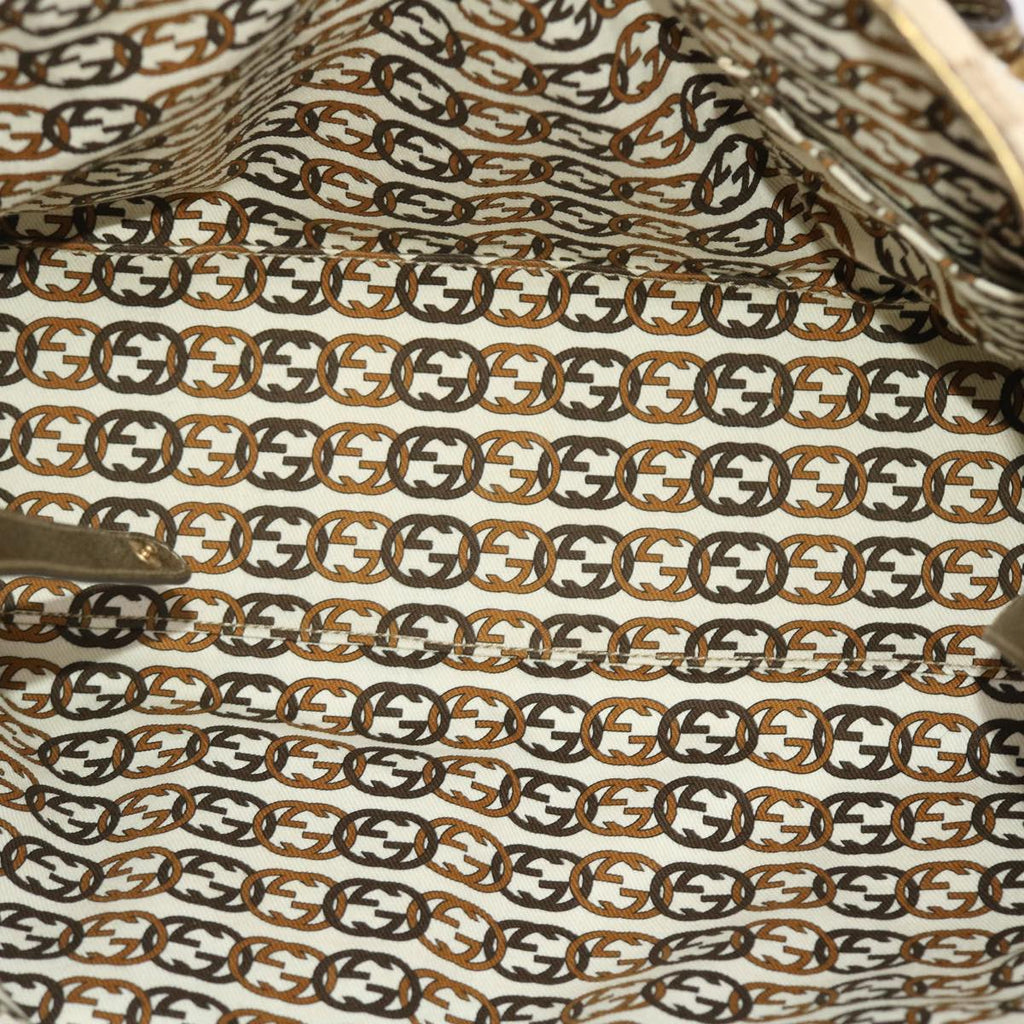 GUCCI GG Canvas Princy Line Tote Bag Leather Gold Tone 163805  tb793