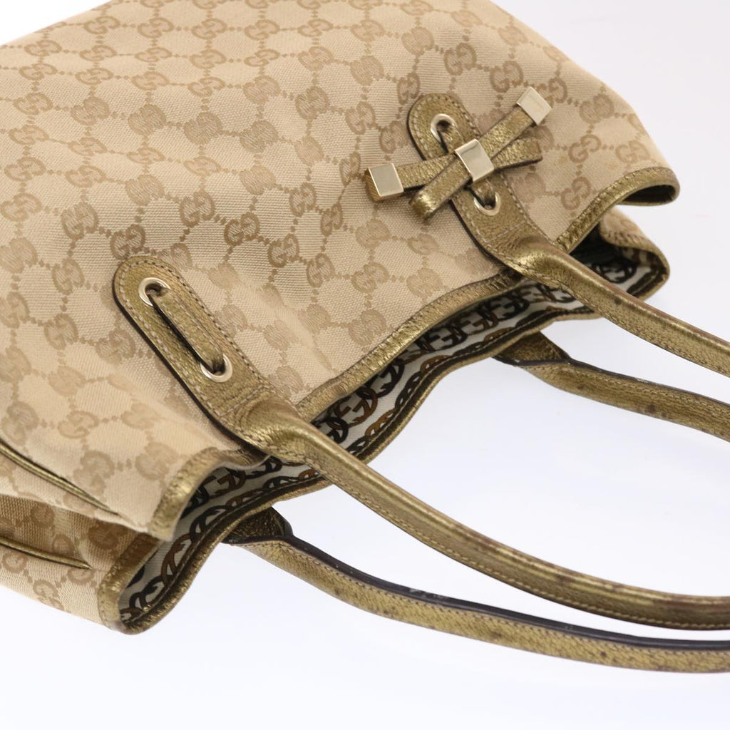 GUCCI GG Canvas Princy Line Tote Bag Leather Gold Tone 163805  tb793