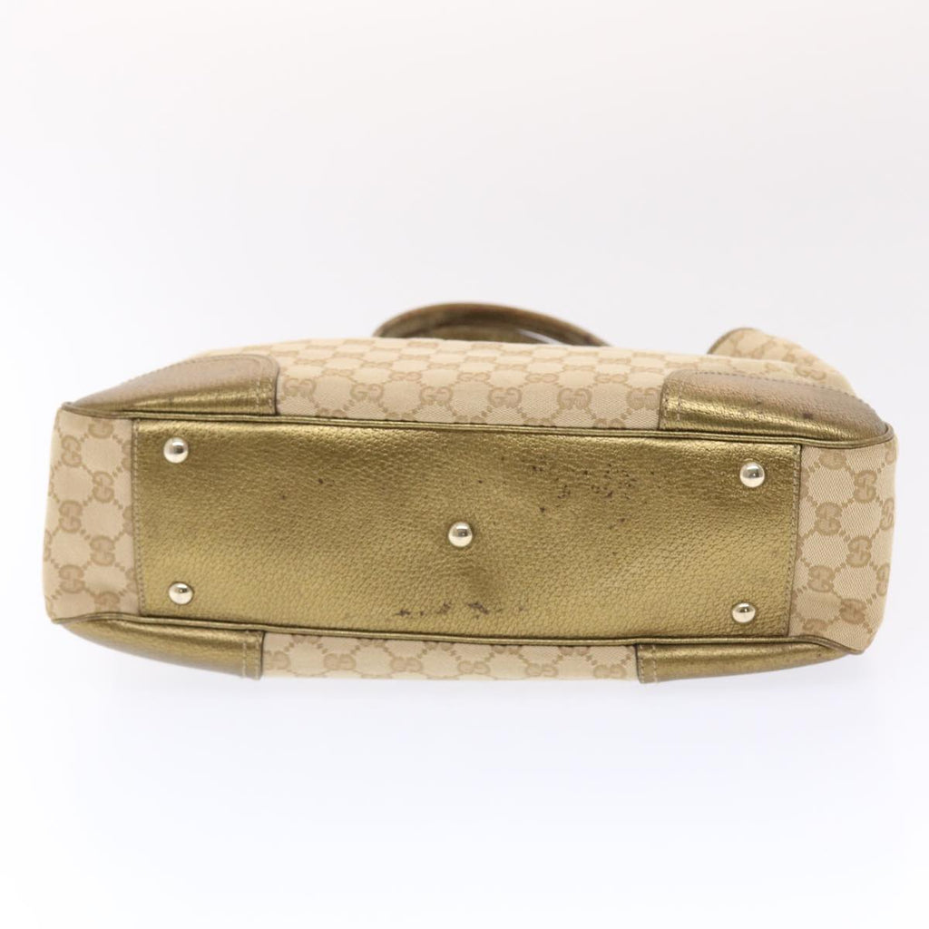 GUCCI GG Canvas Princy Line Tote Bag Leather Gold Tone 163805  tb793