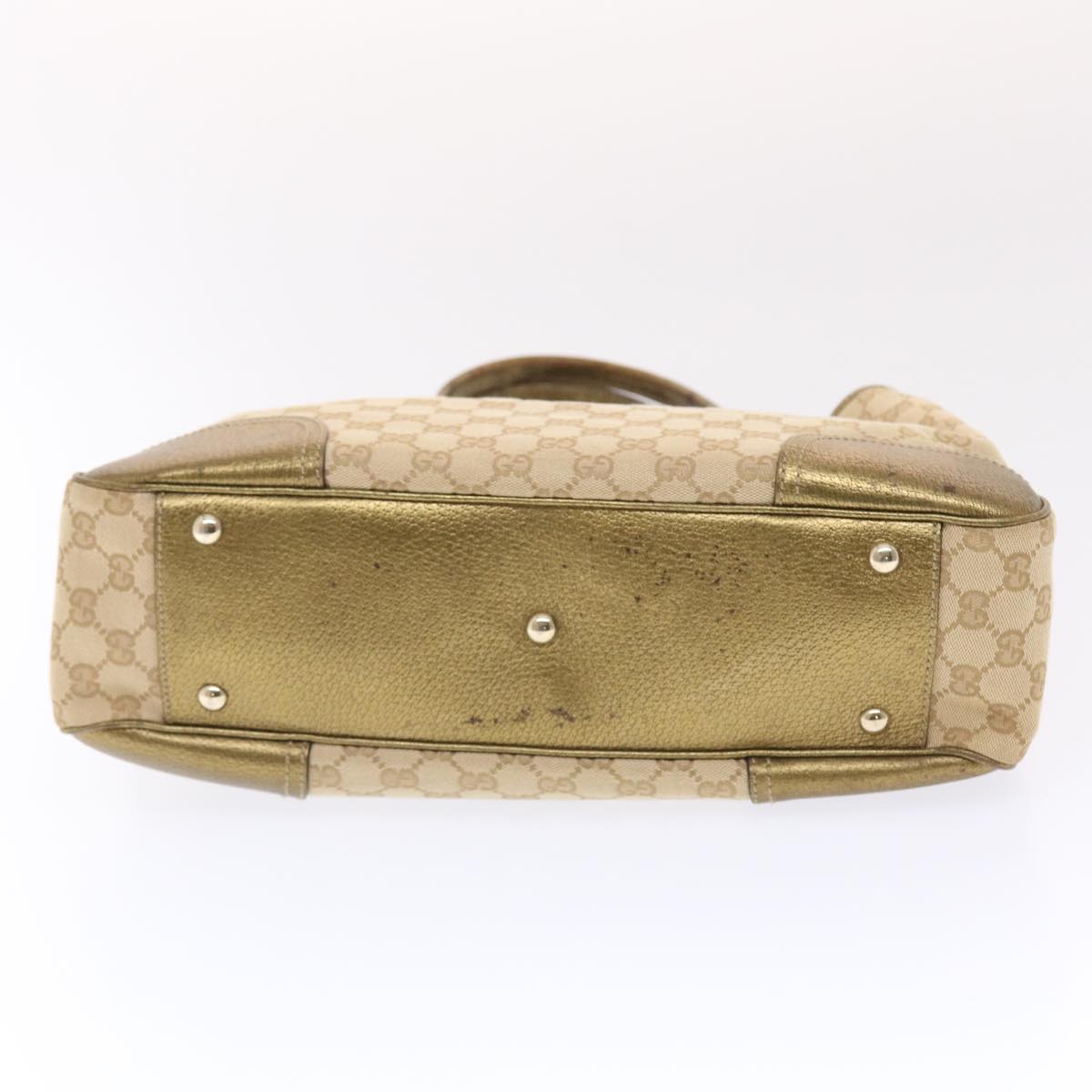 GUCCI GG Canvas Princy Line Tote Bag Leather Gold Tone 163805  tb793