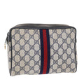 GUCCI GG Canvas Sherry Line Clutch Bag Gray Red Navy 14�E014�E3553  tb799
