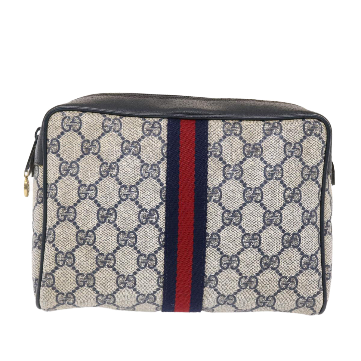 GUCCI GG Canvas Sherry Line Clutch Bag Gray Red Navy 14�E014�E3553  tb799