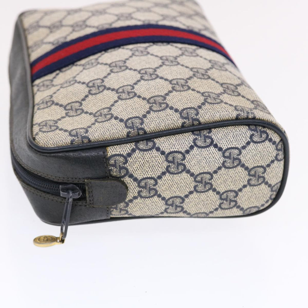 GUCCI GG Canvas Sherry Line Clutch Bag Gray Red Navy 14�E014�E3553  tb799