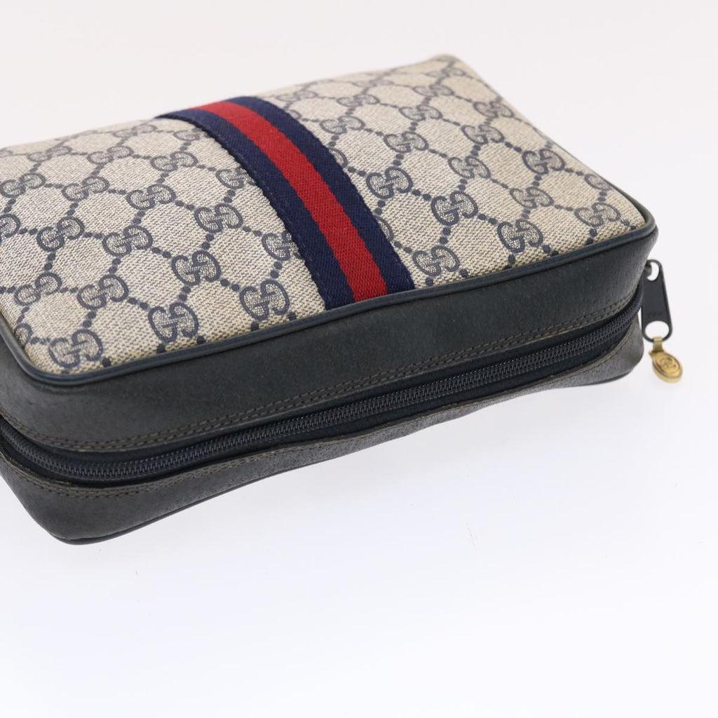 GUCCI GG Canvas Sherry Line Clutch Bag Gray Red Navy 14�E014�E3553  tb799