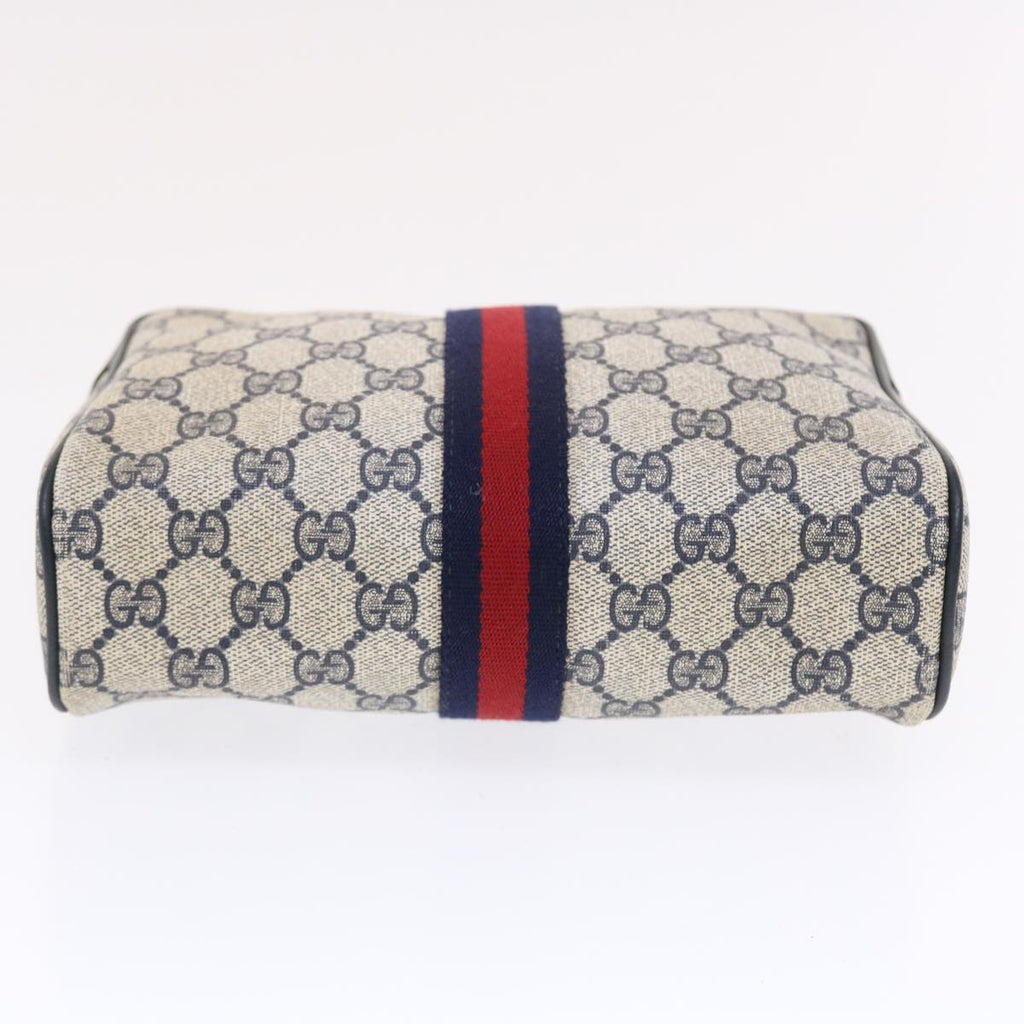 GUCCI GG Canvas Sherry Line Clutch Bag Gray Red Navy 14�E014�E3553  tb799