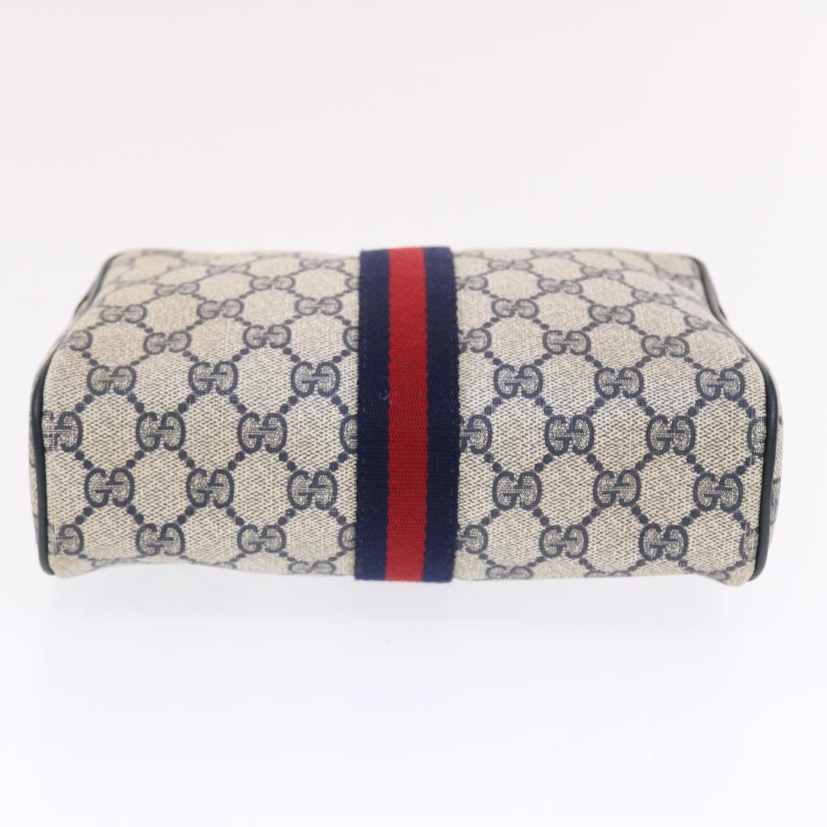GUCCI GG Canvas Sherry Line Clutch Bag Gray Red Navy 14�E014�E3553  tb799