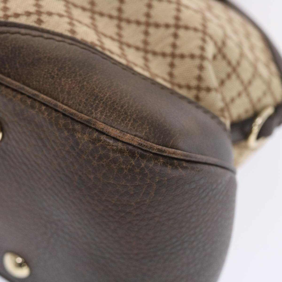 GUCCI Diamante Hand Bag Canvas Leather 2way Brown Beige 247286  tb817