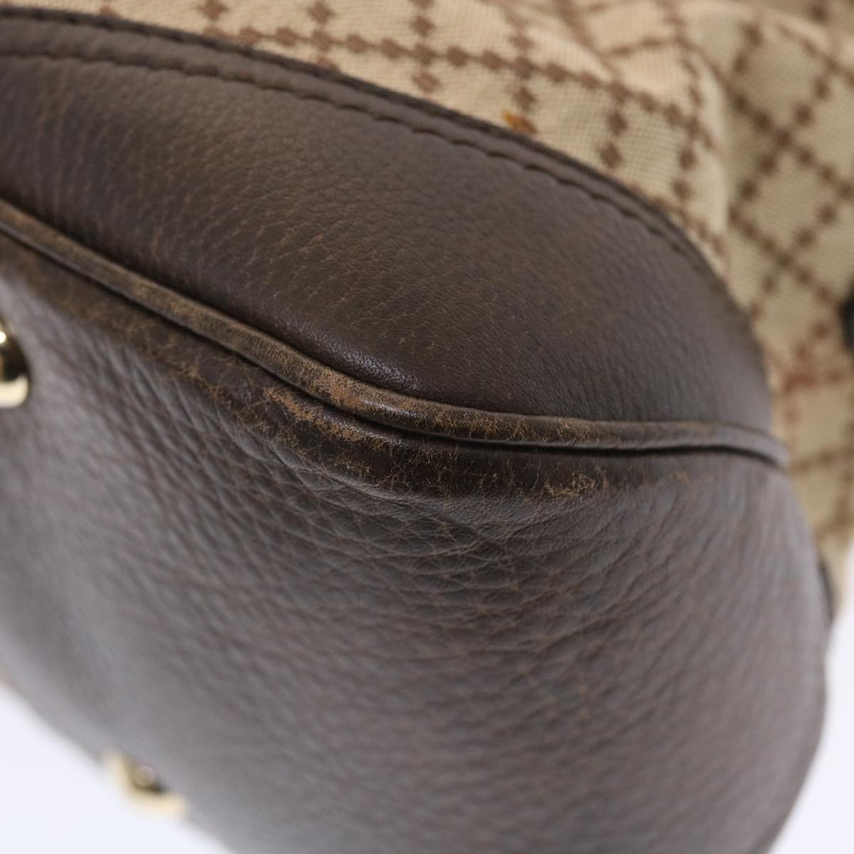 GUCCI Diamante Hand Bag Canvas Leather 2way Brown Beige 247286  tb817