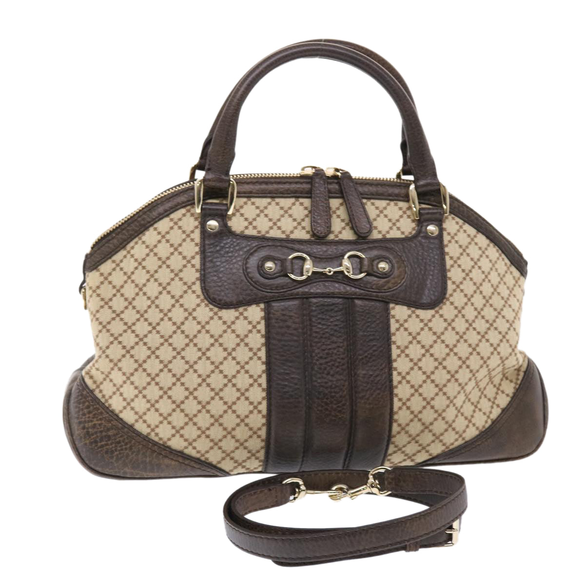 GUCCI Diamante Hand Bag Canvas Leather 2way Brown Beige 247286  tb817