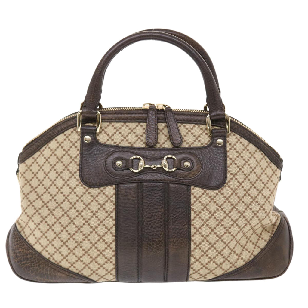 GUCCI Diamante Hand Bag Canvas Leather 2way Brown Beige 247286  tb817