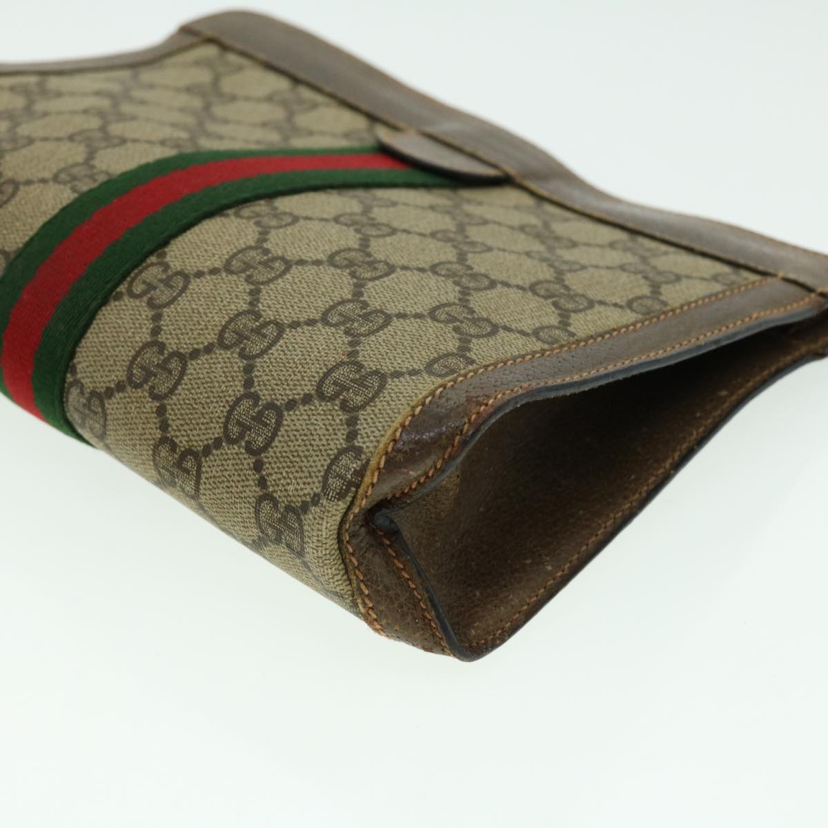 GUCCI GG Canvas Web Sherry Line Clutch Bag Beige Green Red  th2821