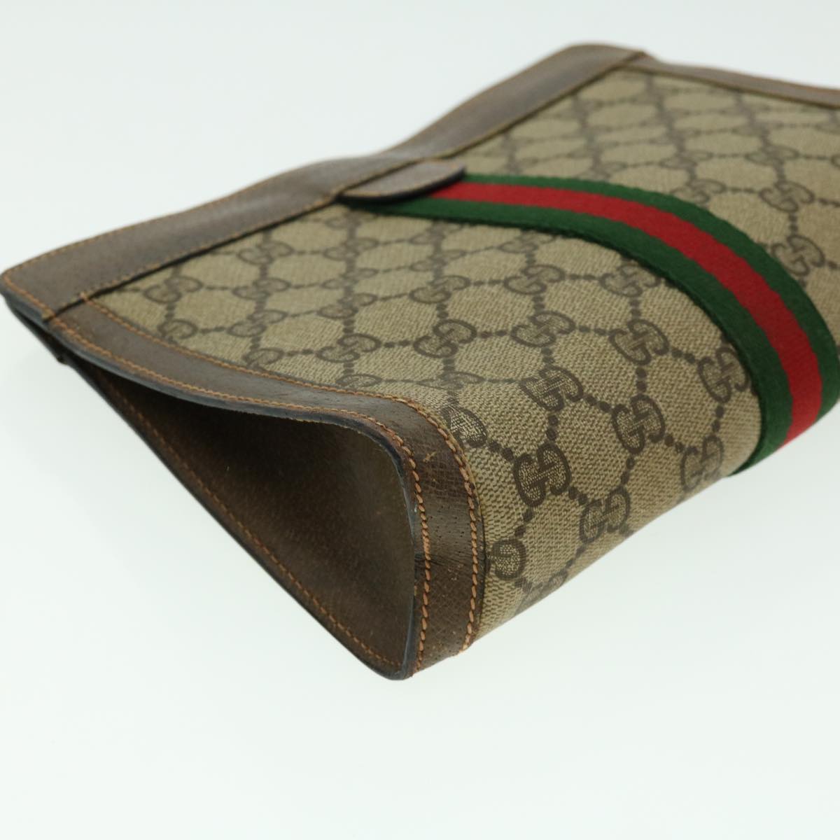 GUCCI GG Canvas Web Sherry Line Clutch Bag Beige Green Red  th2821