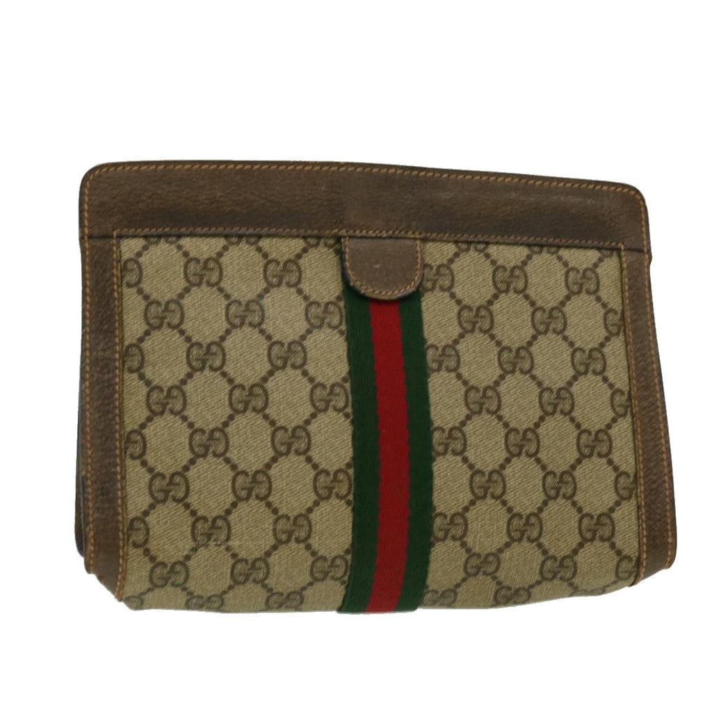 GUCCI GG Canvas Web Sherry Line Clutch Bag Beige Green Red  th2821