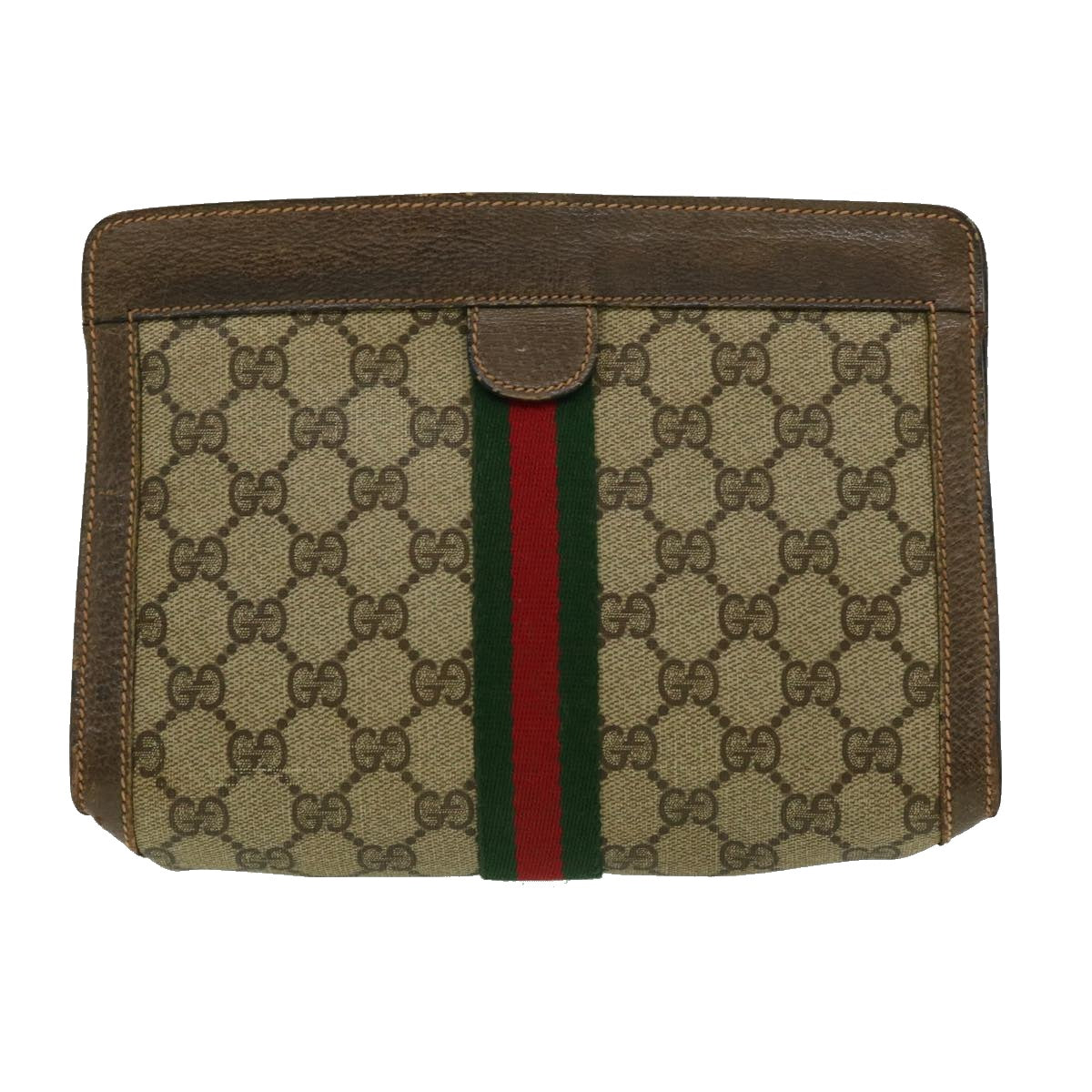 GUCCI GG Canvas Web Sherry Line Clutch Bag Beige Green Red  th2821
