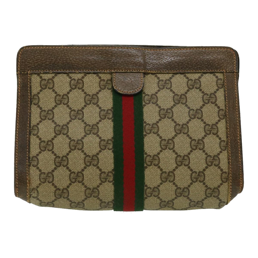 GUCCI GG Canvas Web Sherry Line Clutch Bag Beige Green Red  th2821