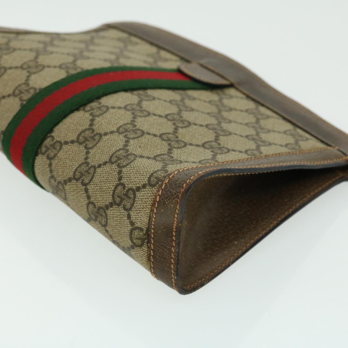 GUCCI GG Canvas Web Sherry Line Clutch Bag Beige Green Red  th2821