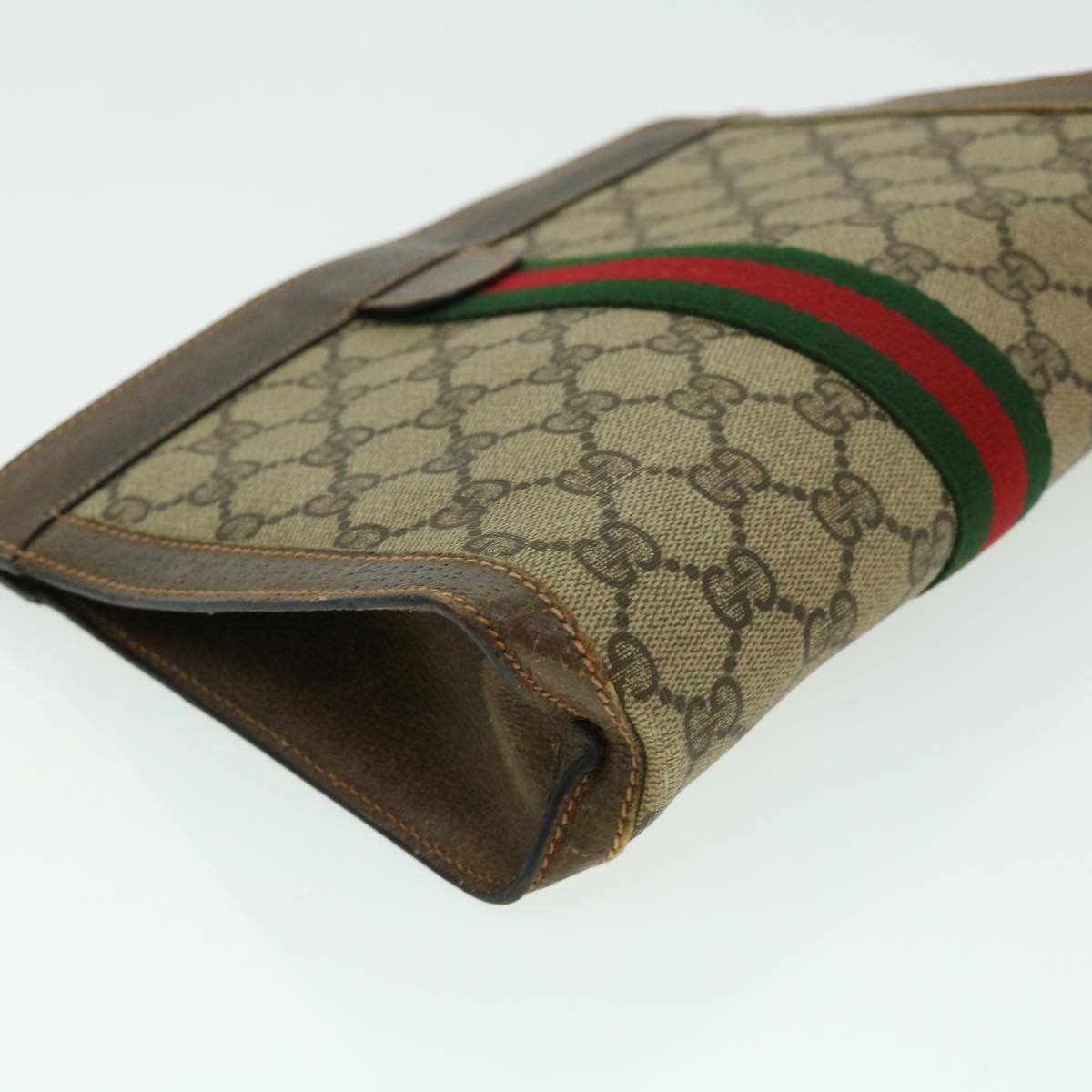 GUCCI GG Canvas Web Sherry Line Clutch Bag Beige Green Red  th2821