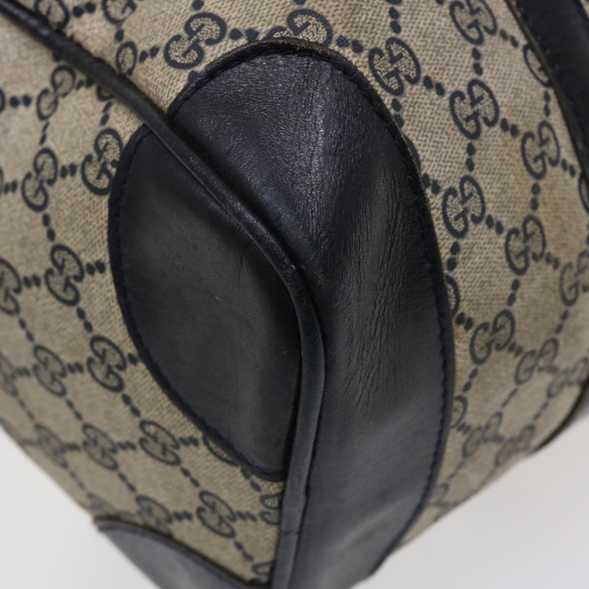 GUCCI GG Canvas Boston Bag PVC Leather Gray Navy  th3293