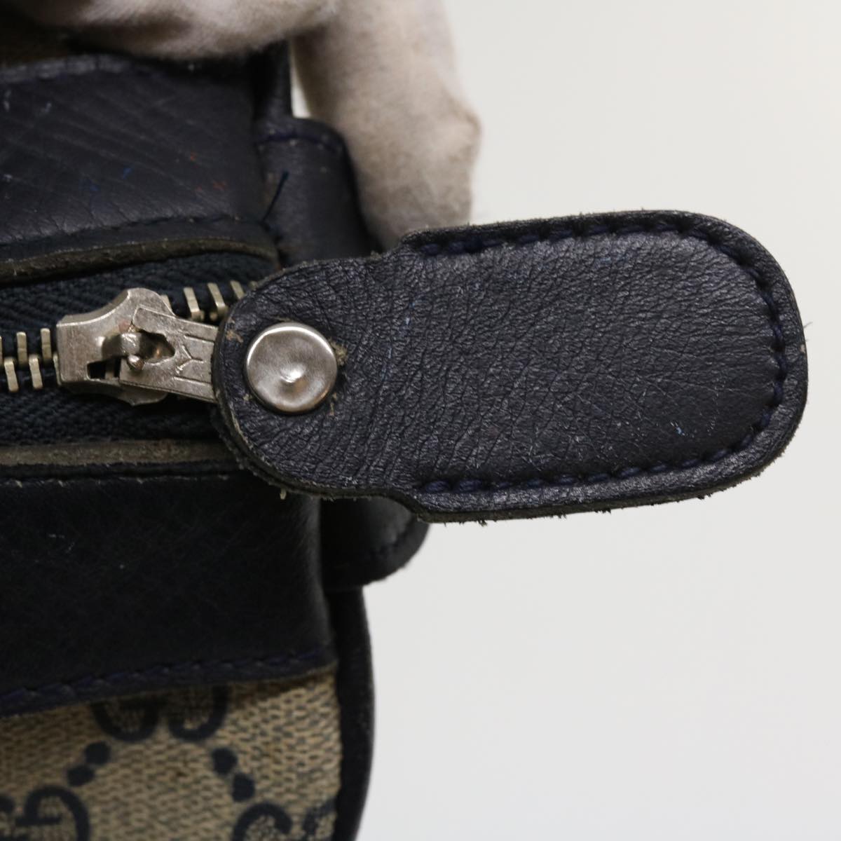 GUCCI GG Canvas Boston Bag PVC Leather Gray Navy  th3293