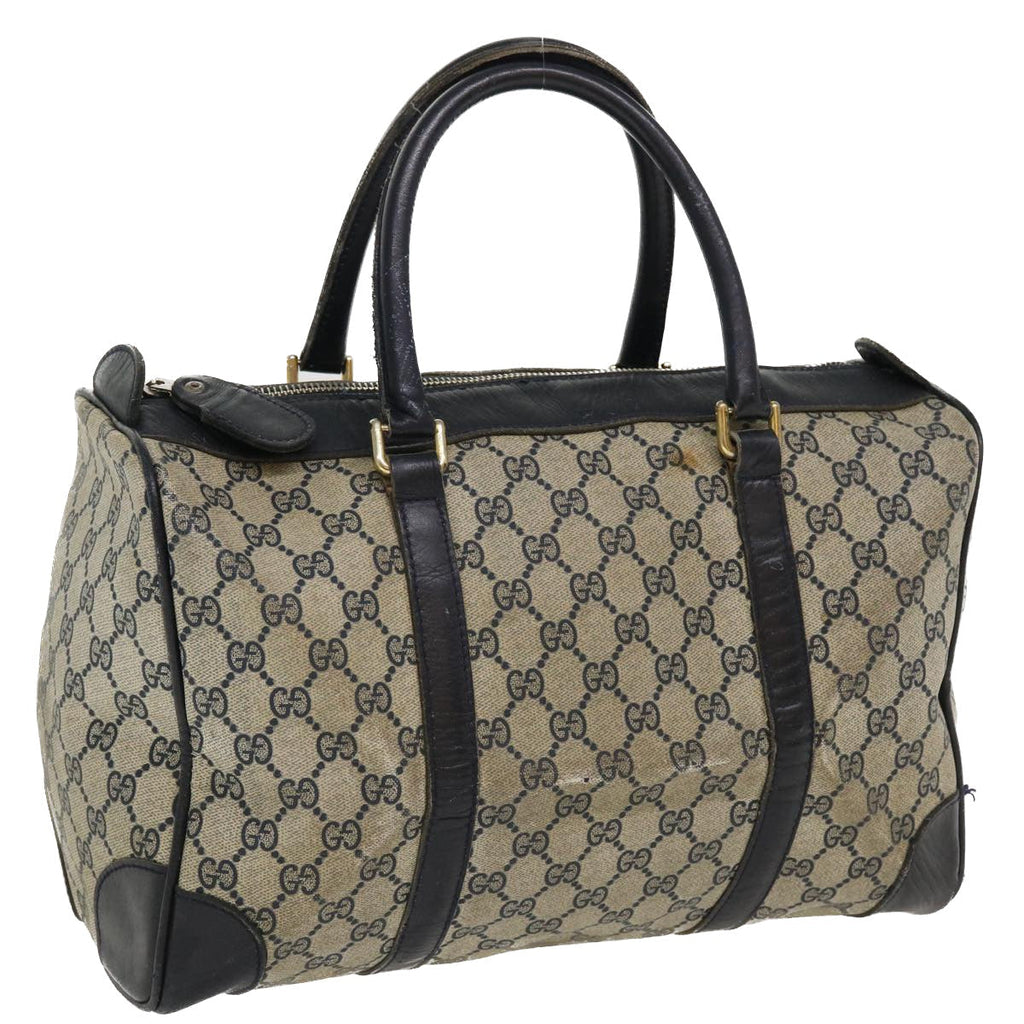 GUCCI GG Canvas Boston Bag PVC Leather Gray Navy  th3293