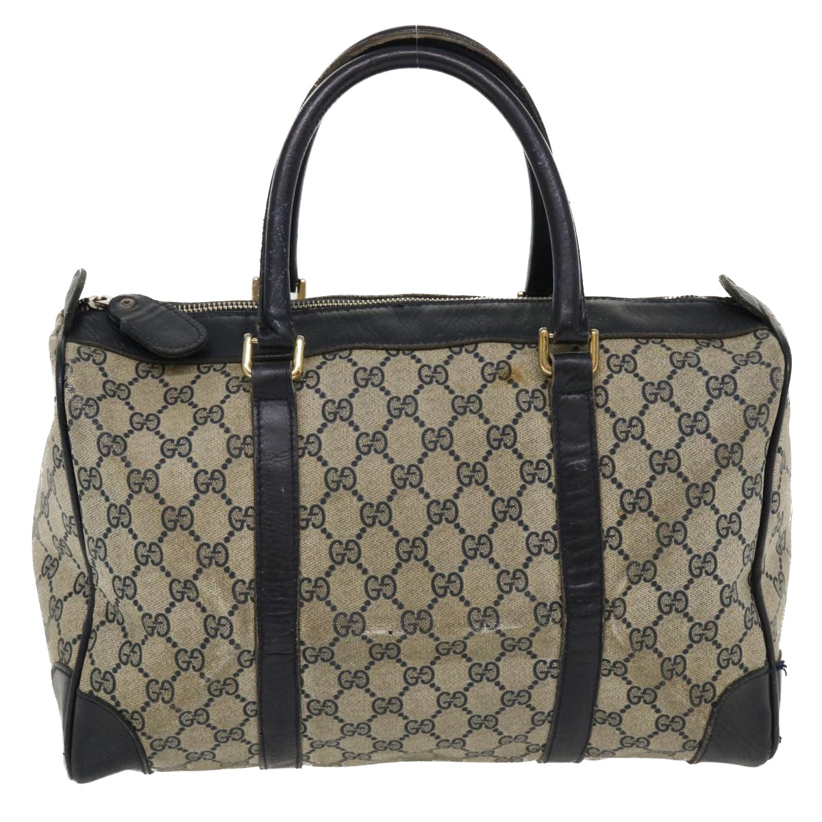 GUCCI GG Canvas Boston Bag PVC Leather Gray Navy  th3293