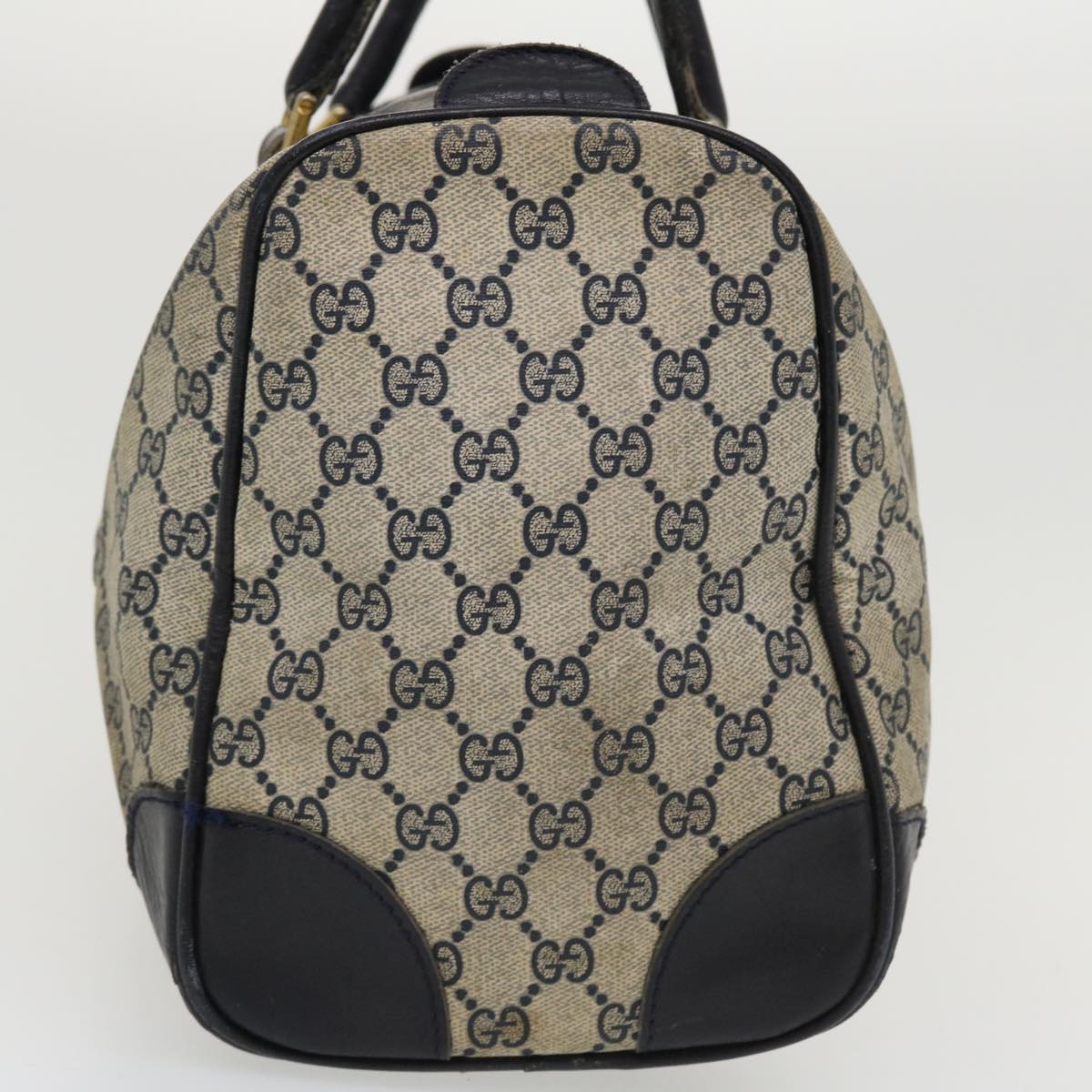 GUCCI GG Canvas Boston Bag PVC Leather Gray Navy  th3293
