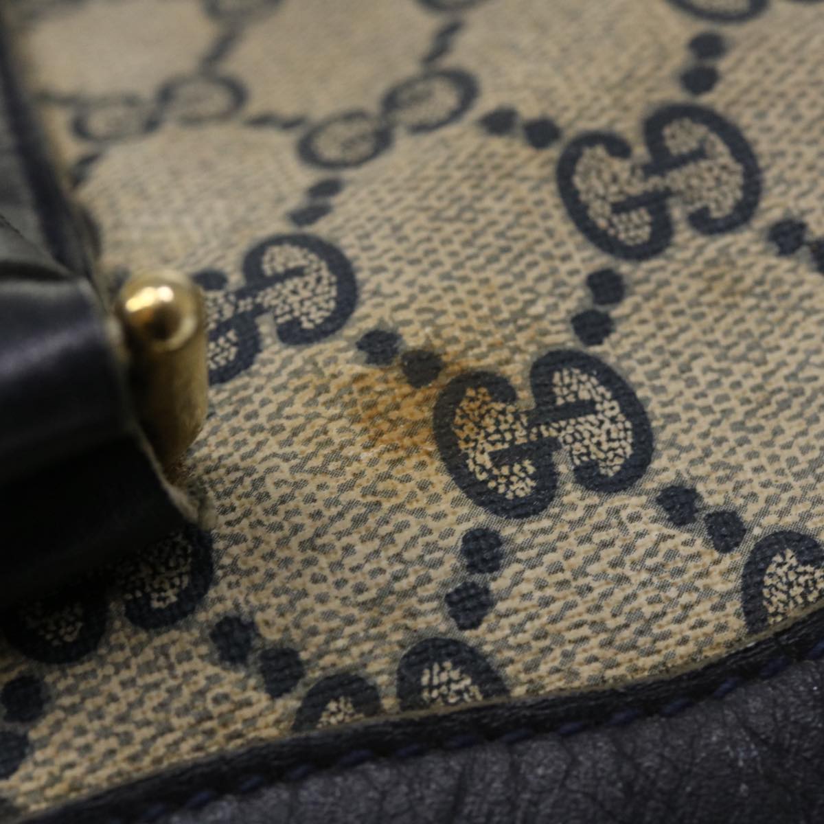 GUCCI GG Canvas Boston Bag PVC Leather Gray Navy  th3293