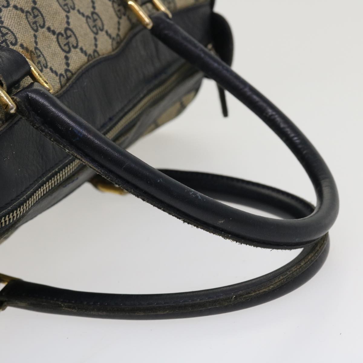 GUCCI GG Canvas Boston Bag PVC Leather Gray Navy  th3293