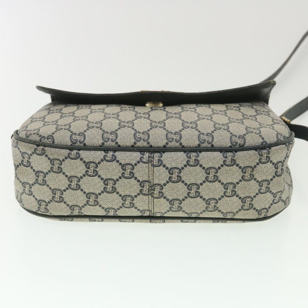 GUCCI GG Plus Canvas Shoulder Bag PVC Leather Gray Navy  th3486