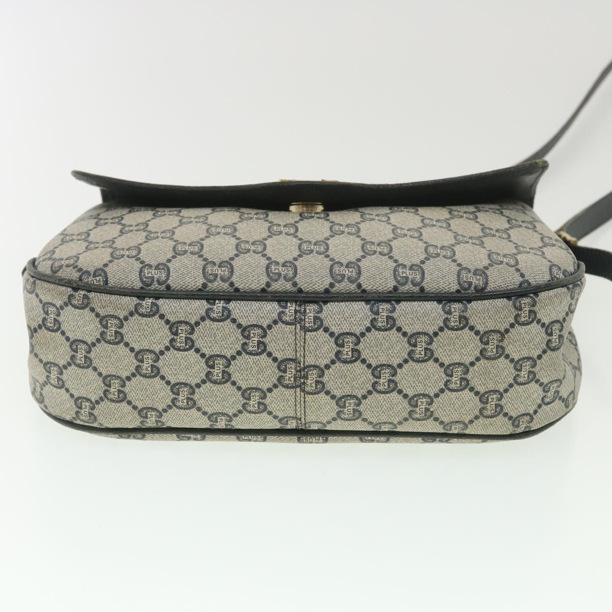 GUCCI GG Plus Canvas Shoulder Bag PVC Leather Gray Navy  th3486