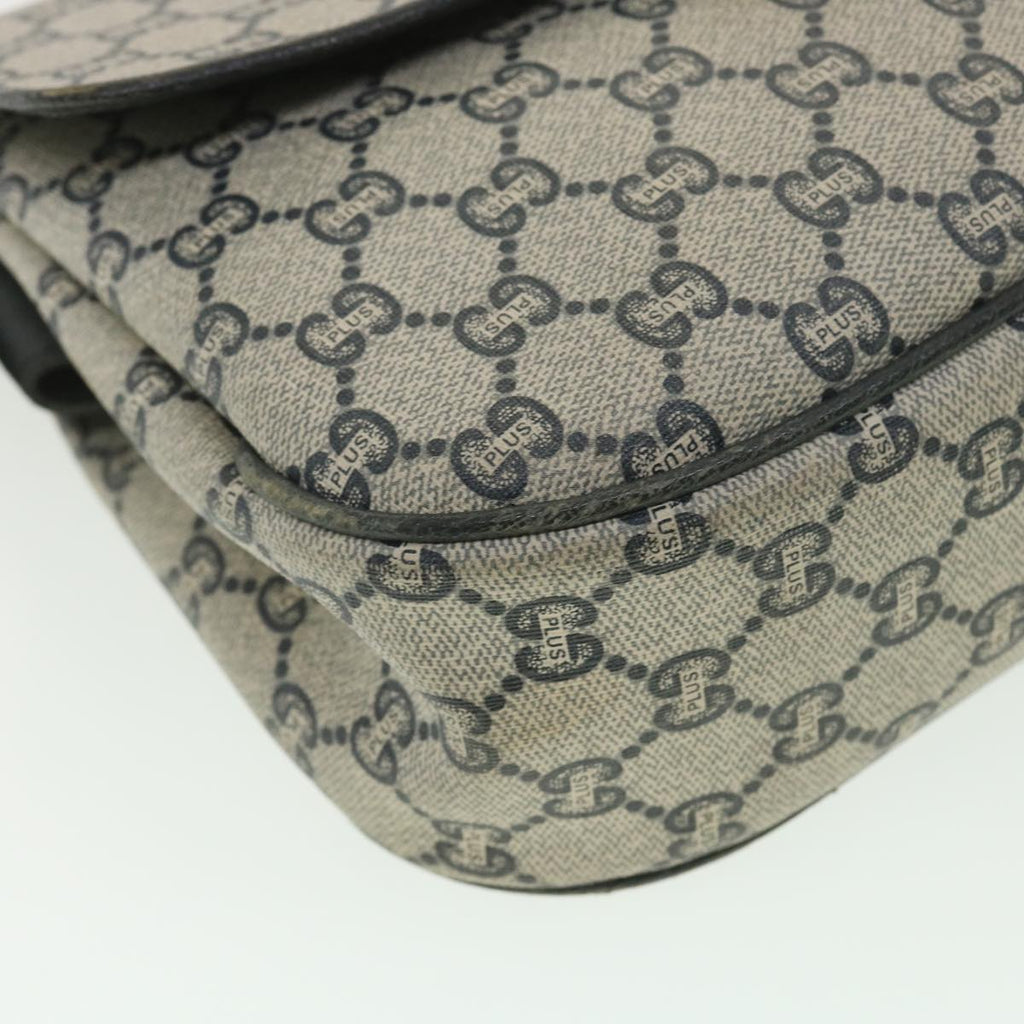GUCCI GG Plus Canvas Shoulder Bag PVC Leather Gray Navy  th3486