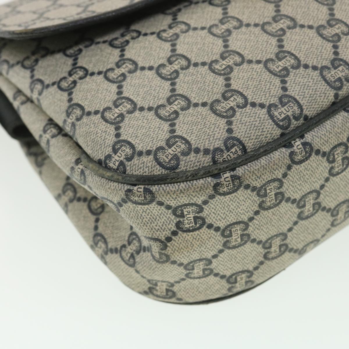 GUCCI GG Plus Canvas Shoulder Bag PVC Leather Gray Navy  th3486
