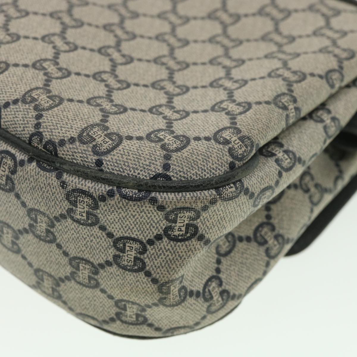 GUCCI GG Plus Canvas Shoulder Bag PVC Leather Gray Navy  th3486