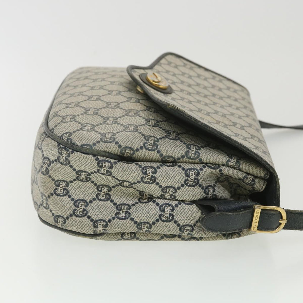 GUCCI GG Plus Canvas Shoulder Bag PVC Leather Gray Navy  th3486