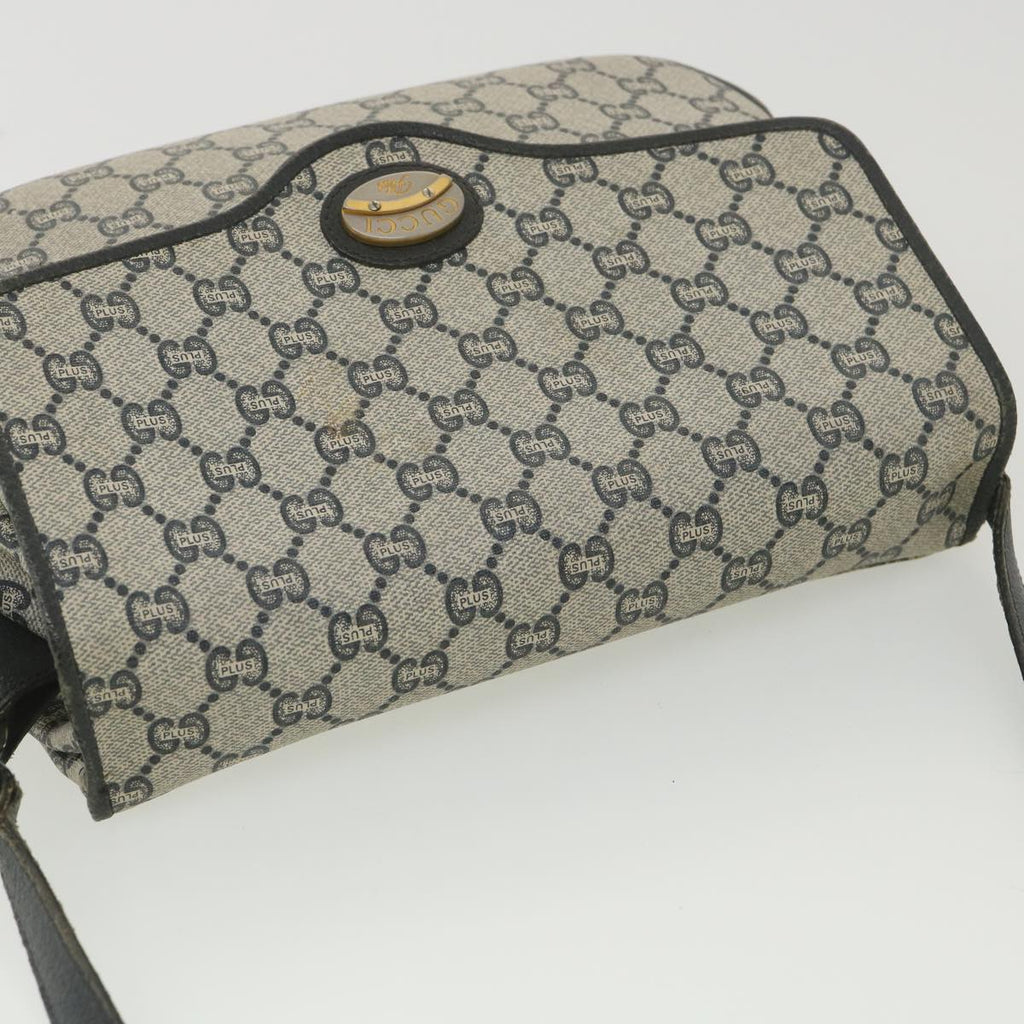 GUCCI GG Plus Canvas Shoulder Bag PVC Leather Gray Navy  th3486