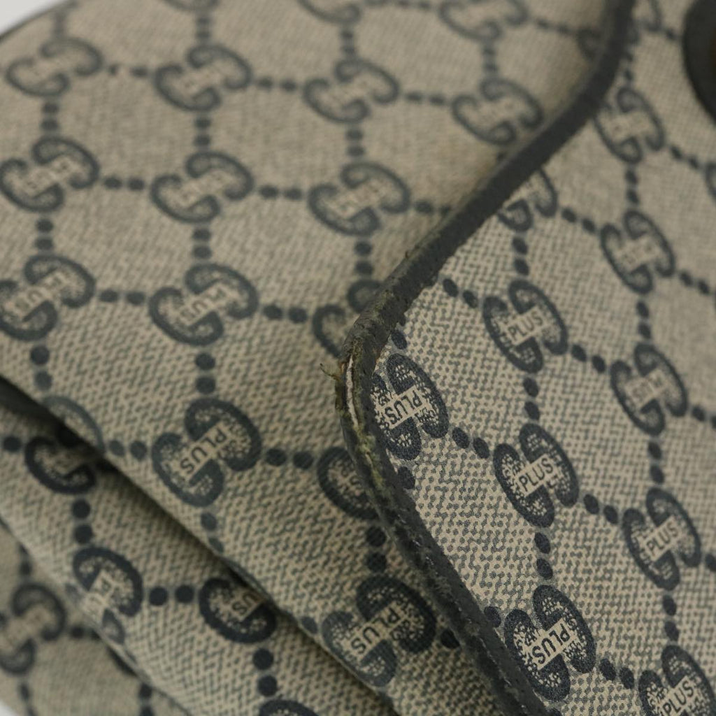 GUCCI GG Plus Canvas Shoulder Bag PVC Leather Gray Navy  th3486