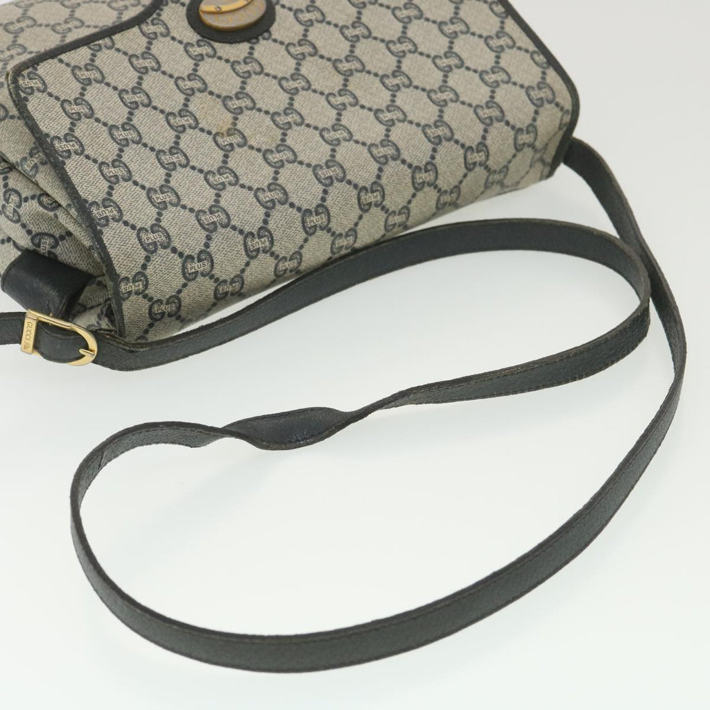 GUCCI GG Plus Canvas Shoulder Bag PVC Leather Gray Navy  th3486