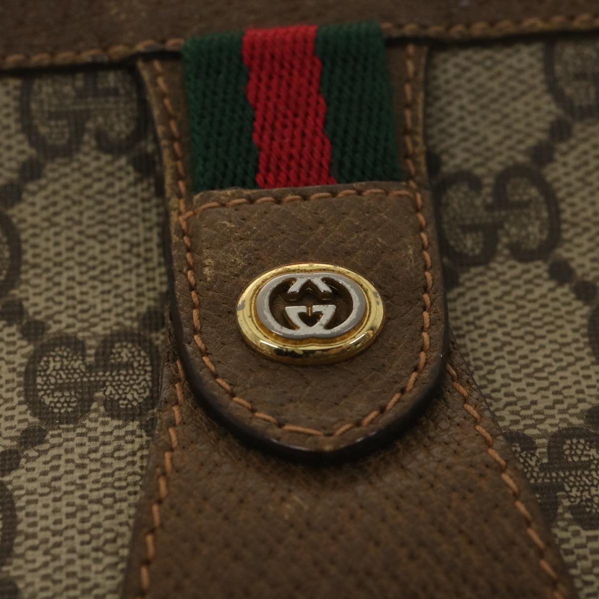 GUCCI GG Canvas Web Sherry Line Clutch Bag Beige Red Green 89 01 033  th3487