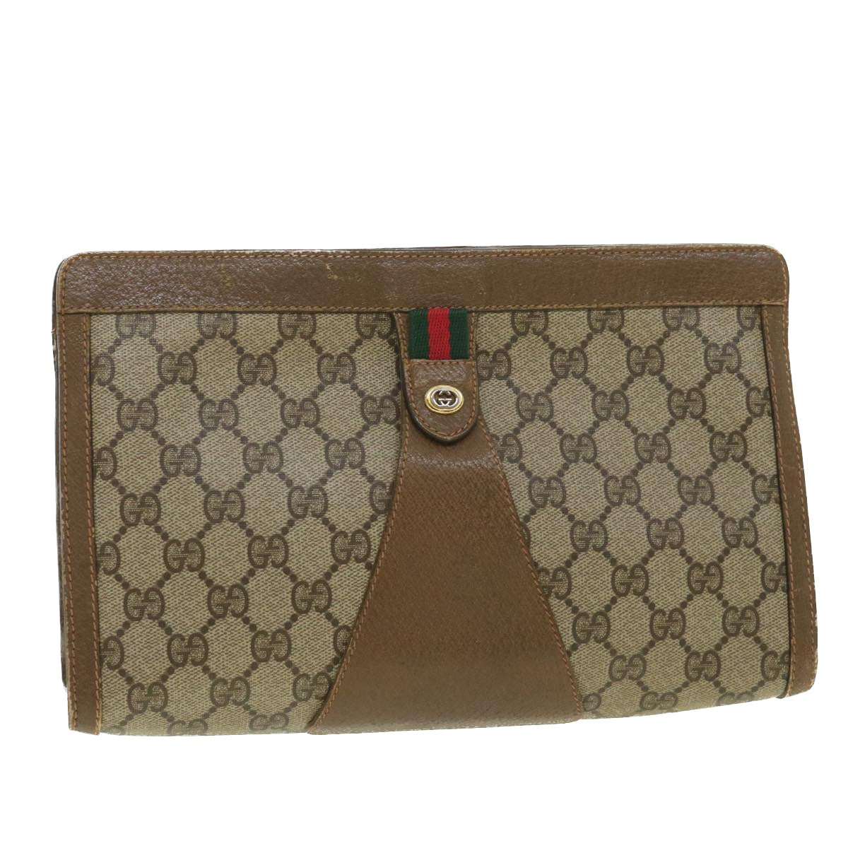 GUCCI GG Canvas Web Sherry Line Clutch Bag Beige Red Green 89 01 033  th3487
