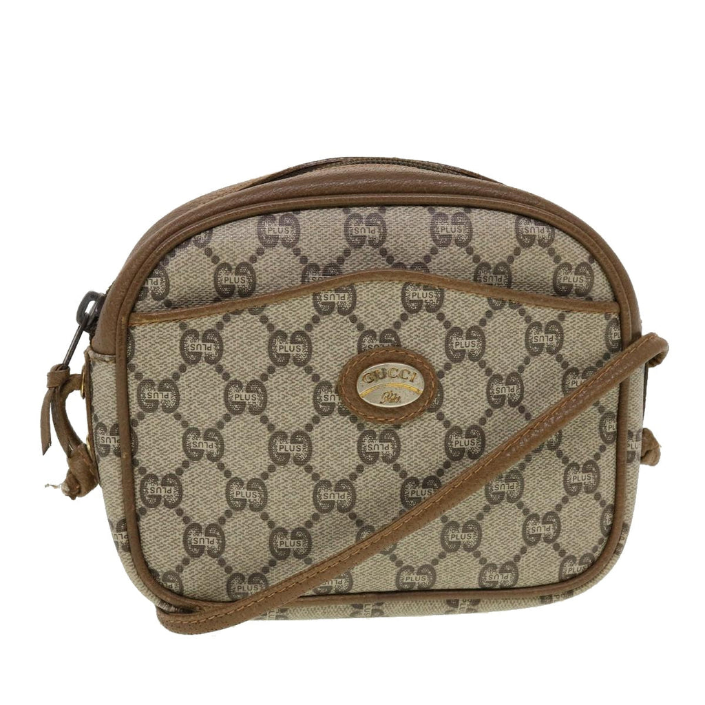 GUCCI GG Plus Canvas Shoulder Bag PVC Leather Beige  th3681