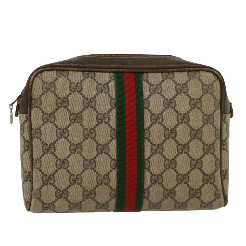GUCCI GG Canvas Web Sherry Line Clutch Bag Beige Red 27004998  th3783