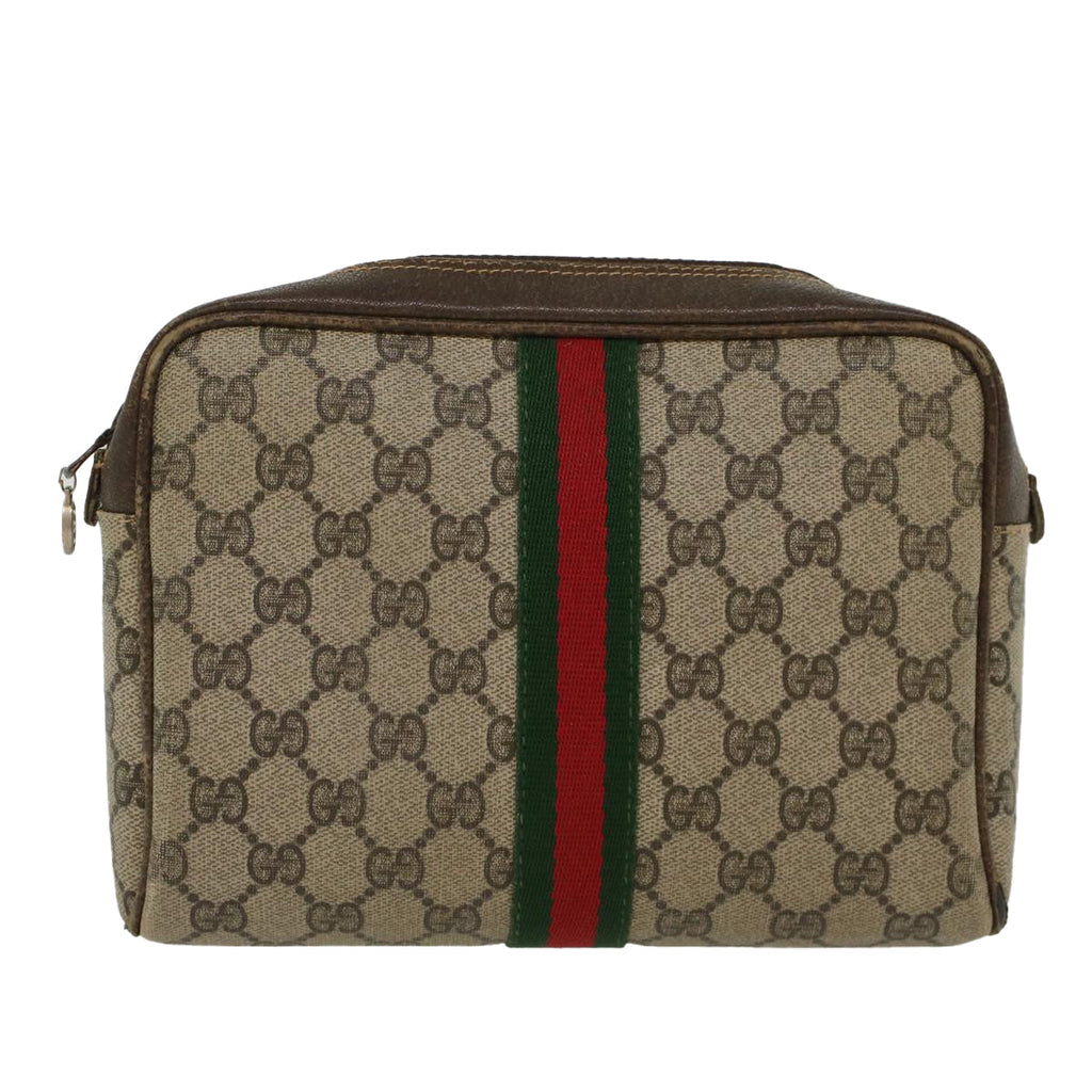 GUCCI GG Canvas Web Sherry Line Clutch Bag Beige Red 27004998  th3783