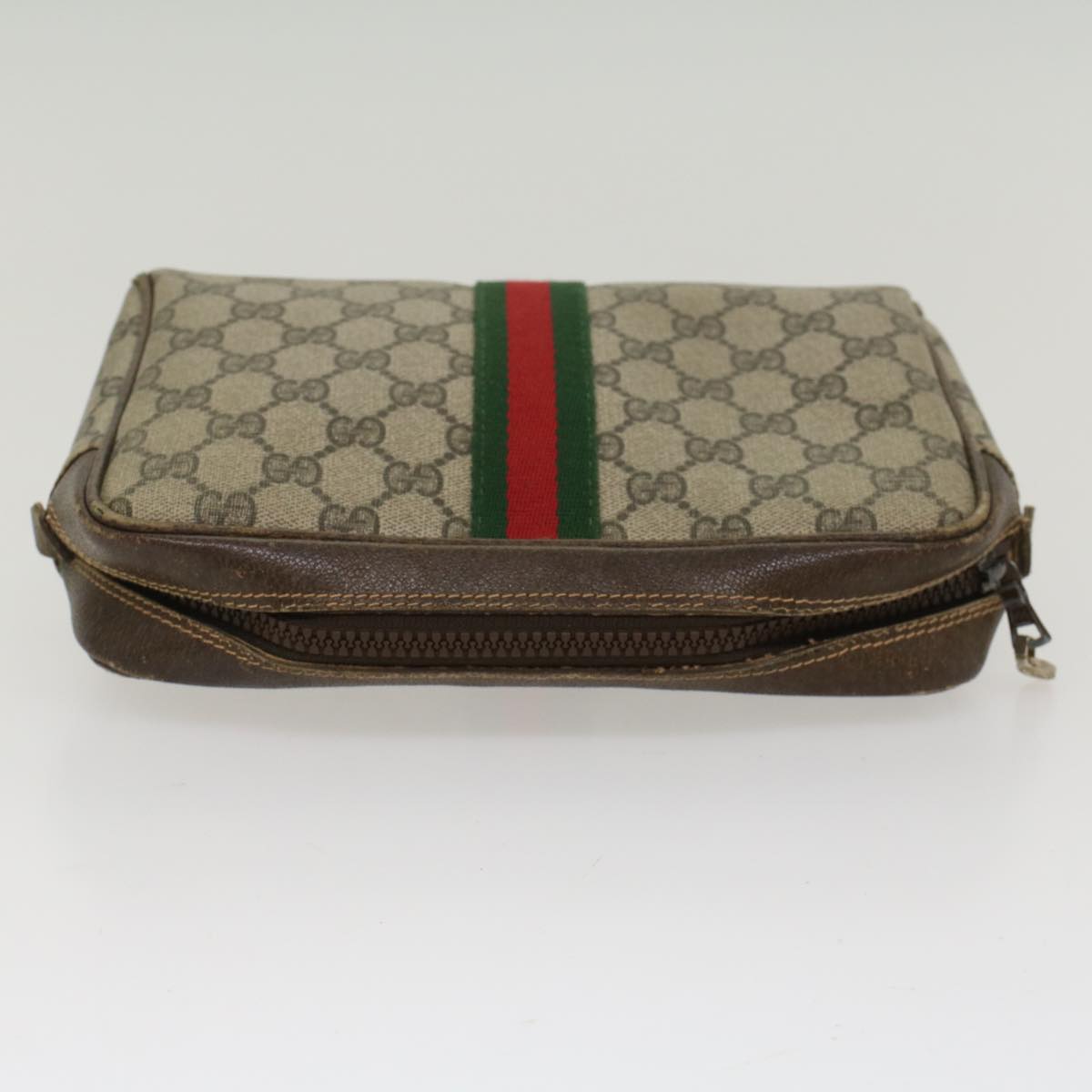 GUCCI GG Canvas Web Sherry Line Clutch Bag Beige Red 27004998  th3783