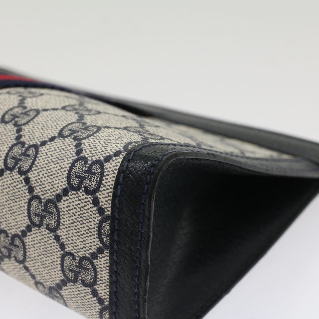 GUCCI GG Canvas Sherry Line Clutch Bag PVC Leather Gray Red Navy  th3819