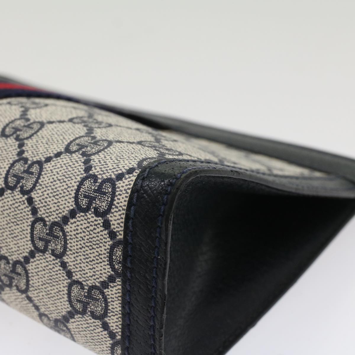 GUCCI GG Canvas Sherry Line Clutch Bag PVC Leather Gray Red Navy  th3819